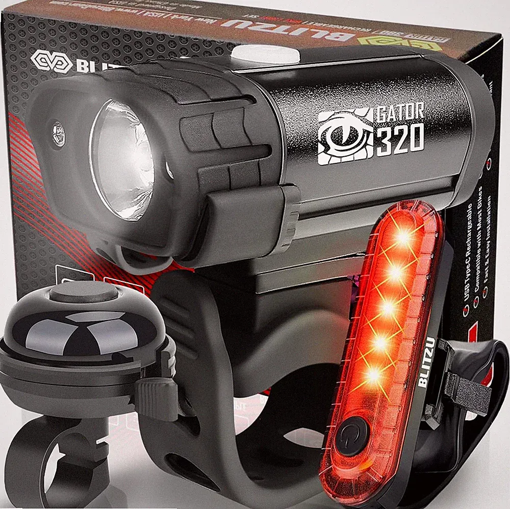 Bike Lights for Night Riding with Bell, Super Bright Bicycle Reflectors, USB Rec